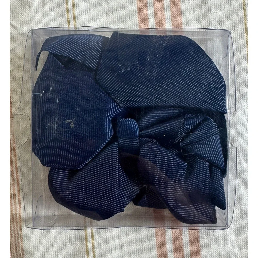Navy Blue Grosgrain Ribbon Hair Bow Oversized Preppy Accessory New in Box